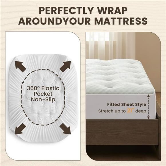 Reversible Queen Mattress Topper Egg Crate Memory Foam Mattress Topper, Bamboo - Picture 6 of 7